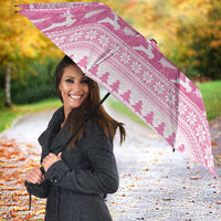 New Zealand Christmas Rugby Personalised Umbrella Meri Kirihimete All Black Maori Pink Version - Polynesian Pride