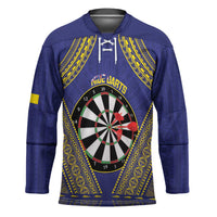 Personalised Niue Darts Hockey Jersey Dart Board Hiapo Pattern LT14 Unisex Blue - Polynesian Pride