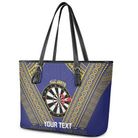 Personalised Niue Darts Leather Tote Bag Dart Board Hiapo Pattern - Polynesian Pride