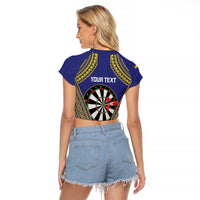 Personalised Niue Darts Raglan Cropped T Shirt Dart Board Hiapo Pattern - Polynesian Pride