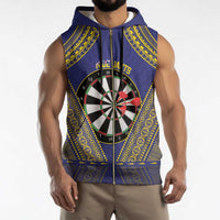 Personalised Niue Darts Sleeveless Zip Hoodie Dart Board Hiapo Pattern - Polynesian Pride