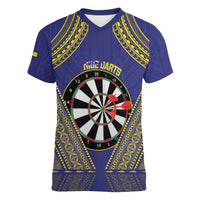 Personalised Niue Darts Women V-Neck T-Shirt Dart Board Hiapo Pattern - Polynesian Pride