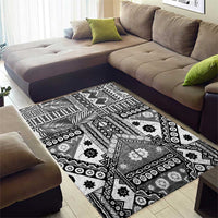 Black Bula Fiji Area Rug Unique Masi Tapa Pattern LT14 - Polynesian Pride