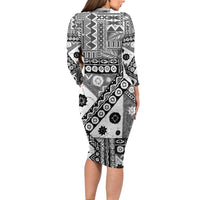 Black Bula Fiji Long Sleeve Bodycon Dress Unique Masi Tapa Pattern
