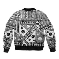 Black Bula Fiji Sleeve Zip Bomber Jacket Unique Masi Tapa Pattern