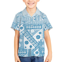 Blue Bula Fiji Family Matching Puletasi and Hawaiian Shirt Unique Masi Tapa Pattern