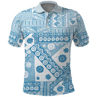 Blue Bula Fiji Polo Shirt Unique Masi Tapa Pattern LT14 Blue - Polynesian Pride