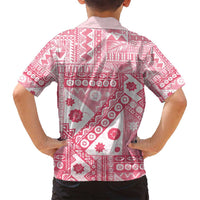 Pink Bula Fiji Family Matching Off Shoulder Short Dress and Hawaiian Shirt Unique Masi Tapa Pattern