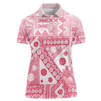 Pink Bula Fiji Women Polo Shirt Unique Masi Tapa Pattern