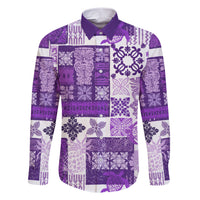 Hawaiian Quilt Family Matching Short Sleeve Bodycon Dress and Hawaiian Shirt Tiki Tropical Retro Purple Version LT14 Dad's Shirt - Long Sleeve Purple - Polynesian Pride