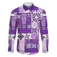 Hawaiian Quilt Family Matching Summer Maxi Dress and Hawaiian Shirt Tiki Tropical Retro Purple Version LT14 Dad's Shirt - Long Sleeve Purple - Polynesian Pride