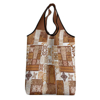 Hawaiian Quilt Grocery Bag Tiki Tropical Retro Brown Version
