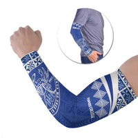 Personalised Tonga Tupou College Toloa Arm Sleeves 160 Years Anniversary Tongan Ngatu Pattern LT14 Set of 2 Blue - Polynesian Pride
