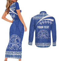 Personalised Tonga Tupou College Toloa Couples Matching Short Sleeve Bodycon Dress and Long Sleeve Button Shirt 160 Years Anniversary Tongan Ngatu Pattern