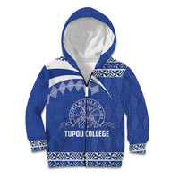 Personalised Tonga Tupou College Toloa Kid Hoodie 160 Years Anniversary Tongan Ngatu Pattern LT14 Zip Hoodie Blue - Polynesian Pride