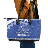 Tonga Tupou College Toloa Leather Tote Bag 160 Years Anniversary Tongan Ngatu Pattern LT14 - Polynesian Pride