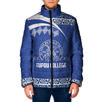 Personalised Tonga Tupou College Toloa Padded Jacket 160 Years Anniversary Tongan Ngatu Pattern LT14 Men Blue - Polynesian Pride
