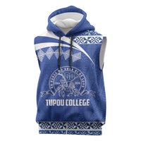 Personalised Tonga Tupou College Toloa Sleeveless Hoodie 160 Years Anniversary Tongan Ngatu Pattern LT14 Blue - Polynesian Pride