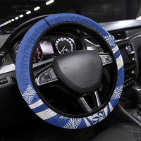 Tonga Tupou College Toloa Steering Wheel Cover 160 Years Anniversary Tongan Ngatu Pattern LT14 Universal Fit Blue - Polynesian Pride