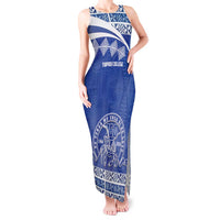 Personalised Tonga Tupou College Toloa Tank Maxi Dress 160 Years Anniversary Tongan Ngatu Pattern LT14 Women Blue - Polynesian Pride