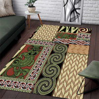 Beige Aotearoa Kowhaiwhai Pattern Area Rug NZ Maori Quilt Style
