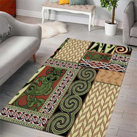 Beige Aotearoa Kowhaiwhai Pattern Area Rug NZ Maori Quilt Style