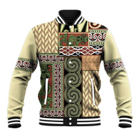 Beige Aotearoa Kowhaiwhai Pattern Baseball Jacket NZ Maori Quilt Style