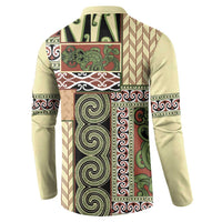 Beige Aotearoa Kowhaiwhai Pattern Button Sweatshirt NZ Maori Quilt Style