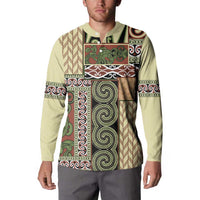 Beige Aotearoa Kowhaiwhai Pattern Button Sweatshirt NZ Maori Quilt Style