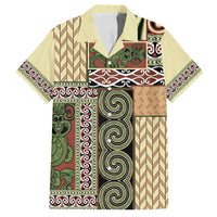 Beige Aotearoa Kowhaiwhai Pattern Family Matching Puletasi and Hawaiian Shirt NZ Maori Quilt Style