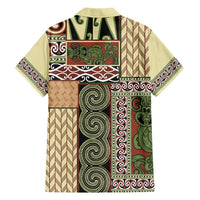 Beige Aotearoa Kowhaiwhai Pattern Family Matching Summer Maxi Dress and Hawaiian Shirt NZ Maori Quilt Style