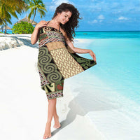 Beige Aotearoa Kowhaiwhai Pattern Sarong NZ Maori Quilt Style