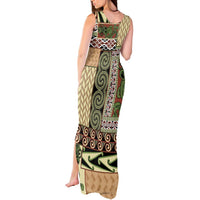 Beige Aotearoa Kowhaiwhai Pattern Tank Maxi Dress NZ Maori Quilt Style