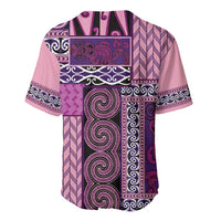 Pink Aotearoa Kowhaiwhai Pattern Baseball Jersey NZ Maori Quilt Style