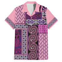 Pink Aotearoa Kowhaiwhai Pattern Family Matching Short Sleeve Bodycon Dress and Hawaiian Shirt NZ Maori Quilt Style
