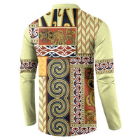 Yellow Aotearoa Kowhaiwhai Pattern Button Sweatshirt NZ Maori Quilt Style