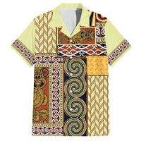 Yellow Aotearoa Kowhaiwhai Pattern Family Matching Off The Shoulder Long Sleeve Dress and Hawaiian Shirt NZ Maori Quilt Style