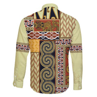 Yellow Aotearoa Kowhaiwhai Pattern Family Matching Off The Shoulder Long Sleeve Dress and Hawaiian Shirt NZ Maori Quilt Style