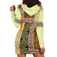 Yellow Aotearoa Kowhaiwhai Pattern Hoodie Dress NZ Maori Quilt Style