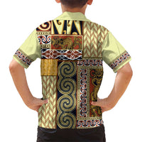 Yellow Aotearoa Kowhaiwhai Pattern Kid Hawaiian Shirt NZ Maori Quilt Style