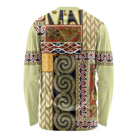 Yellow Aotearoa Kowhaiwhai Pattern Long Sleeve Shirt NZ Maori Quilt Style
