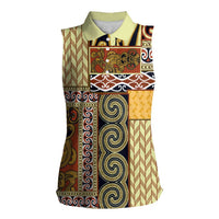 Yellow Aotearoa Kowhaiwhai Pattern Women Sleeveless Polo Shirt NZ Maori Quilt Style