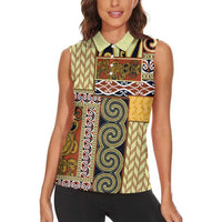 Yellow Aotearoa Kowhaiwhai Pattern Women Sleeveless Polo Shirt NZ Maori Quilt Style