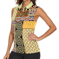 Yellow Aotearoa Kowhaiwhai Pattern Women Sleeveless Polo Shirt NZ Maori Quilt Style