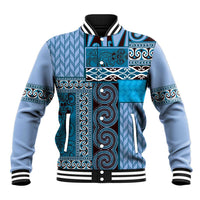Blue Aotearoa Kowhaiwhai Pattern Baseball Jacket NZ Maori Quilt Style