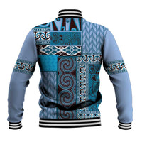 Blue Aotearoa Kowhaiwhai Pattern Baseball Jacket NZ Maori Quilt Style