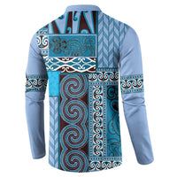 Blue Aotearoa Kowhaiwhai Pattern Button Sweatshirt NZ Maori Quilt Style