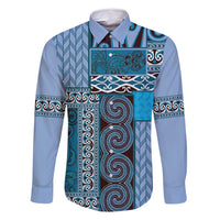 Blue Aotearoa Kowhaiwhai Pattern Family Matching Off Shoulder Short Dress and Hawaiian Shirt NZ Maori Quilt Style