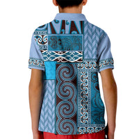 Blue Aotearoa Kowhaiwhai Pattern Kid Polo Shirt NZ Maori Quilt Style