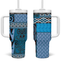 Blue Aotearoa Kowhaiwhai Pattern Tumbler With Handle NZ Maori Quilt Style